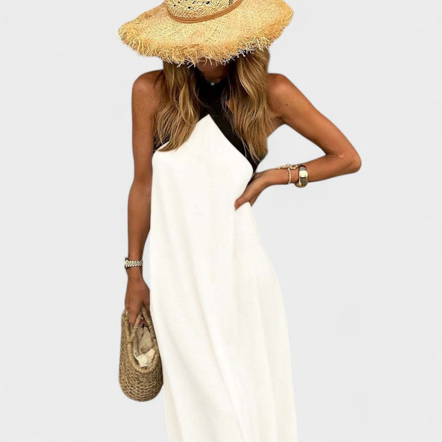 Julienne | Women's Cross Strap Maxi Sleeveless Dress in White