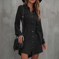 Juliette | Women's Waist Belt Pockets Belted Shirt Dress in Black