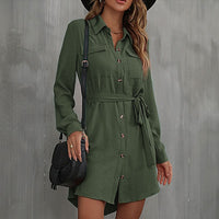 Juliette | Women's Waist Belt Pockets Belted Shirt Dress in Green