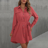 Juliette | Women's Waist Belt Pockets Belted Shirt Dress in Mahogany
