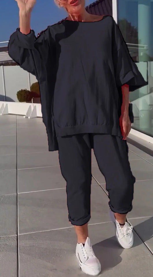 Juliska | Women's Oversized Top Tapered Pants Loungewear in Black