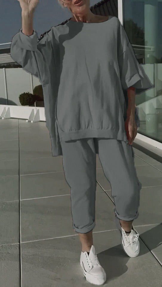 Juliska | Women's Oversized Top Tapered Pants Loungewear in Gray