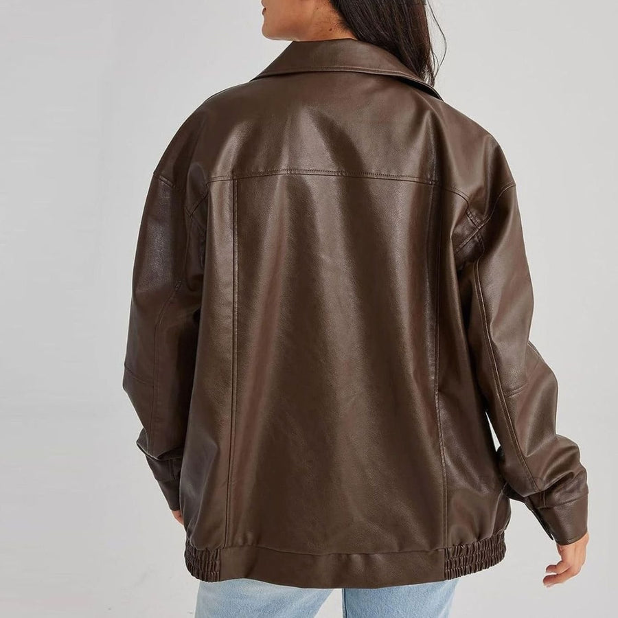 Juniper | Women's Oversized Relaxed-Fit Zip-Up Faux Leather Trendy Jacket