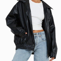 Juniper | Women's Oversized Relaxed-Fit Zip-Up Faux Leather Trendy Jacket
