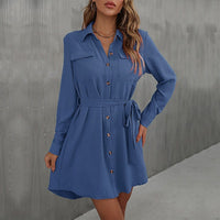 Juno | Women's Button-Front Belted Elegant Shirt Dress in Blue