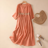 Juno | Women's Embroidered Maxi V-Neck Dress in Orange