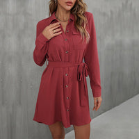 Juno | Women's Button-Front Belted Elegant Shirt Dress in Red