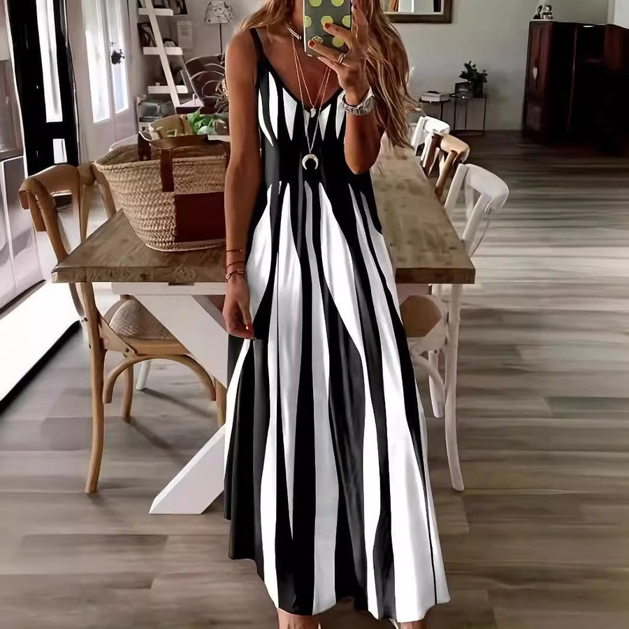 Justina | Women's V-Neck Striped Maxi Dress