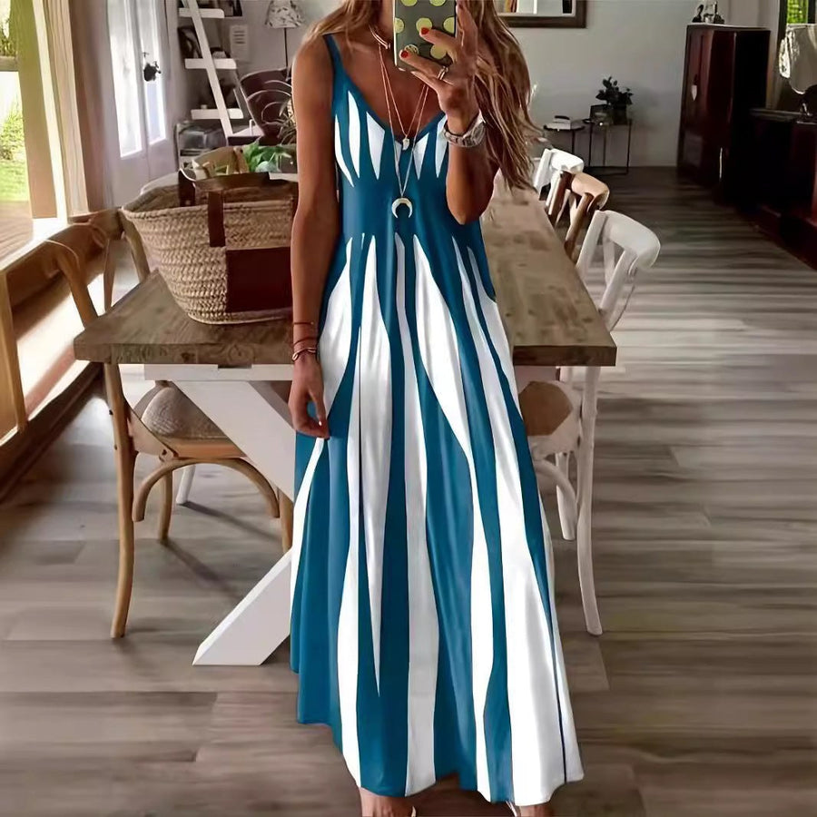 Justina | Women's V-Neck Striped Maxi Dress