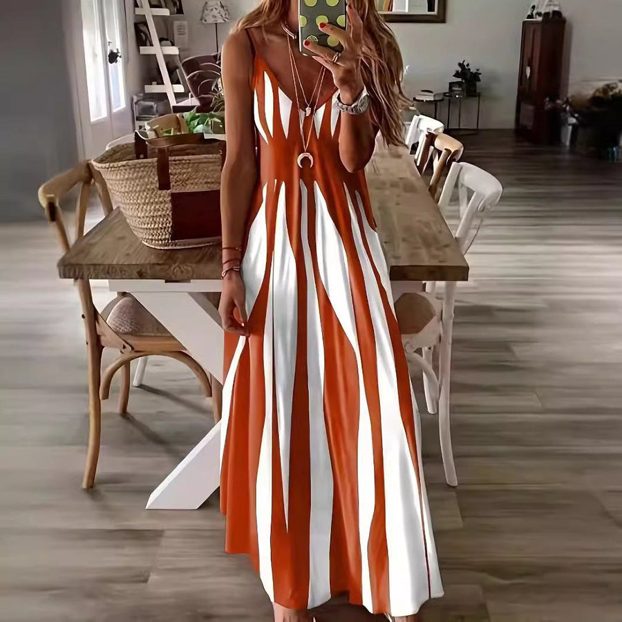 Justina | Women's V-Neck Striped Maxi Dress