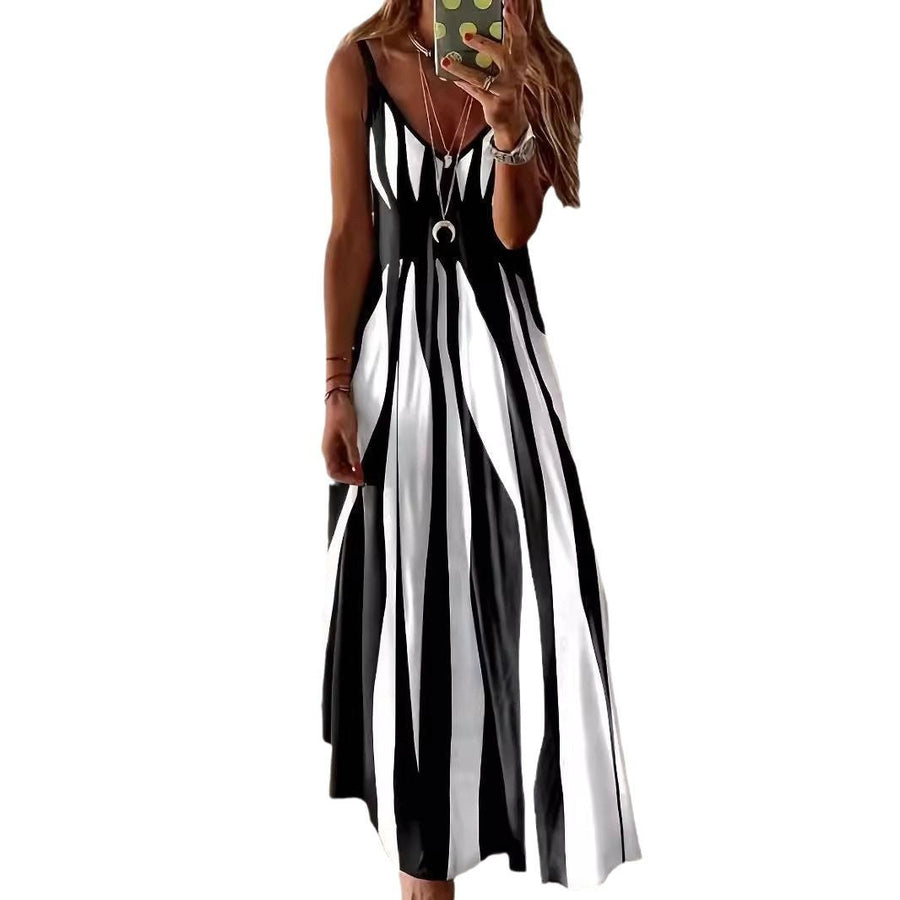 Justina | Women's V-Neck Striped Maxi Dress