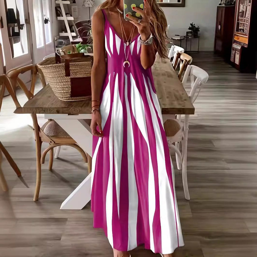 Justina | Women's V-Neck Striped Maxi Dress