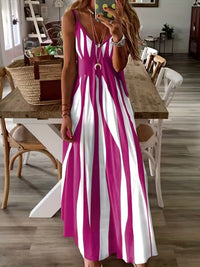 Justina | Women's V-Neck Striped Maxi Dress in Magenta