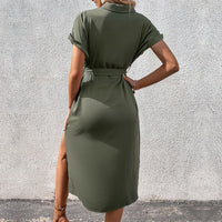 Justine | Women's Tie Belt Tailored Belted Shirt Dress