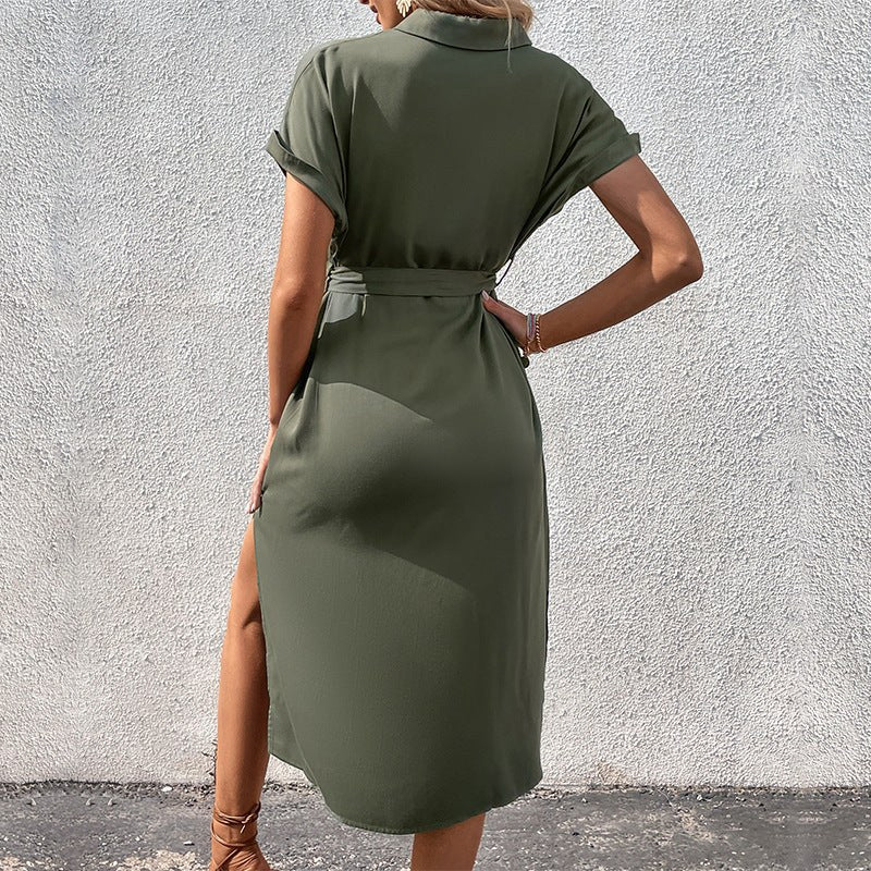 Justine | Women's Tie Belt Tailored Belted Shirt Dress