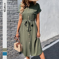 Justine | Women's Tie Belt Tailored Belted Shirt Dress