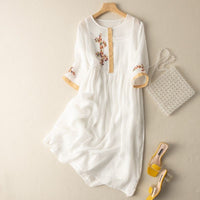 Justine | Women's Embroidered Midi Dress in White