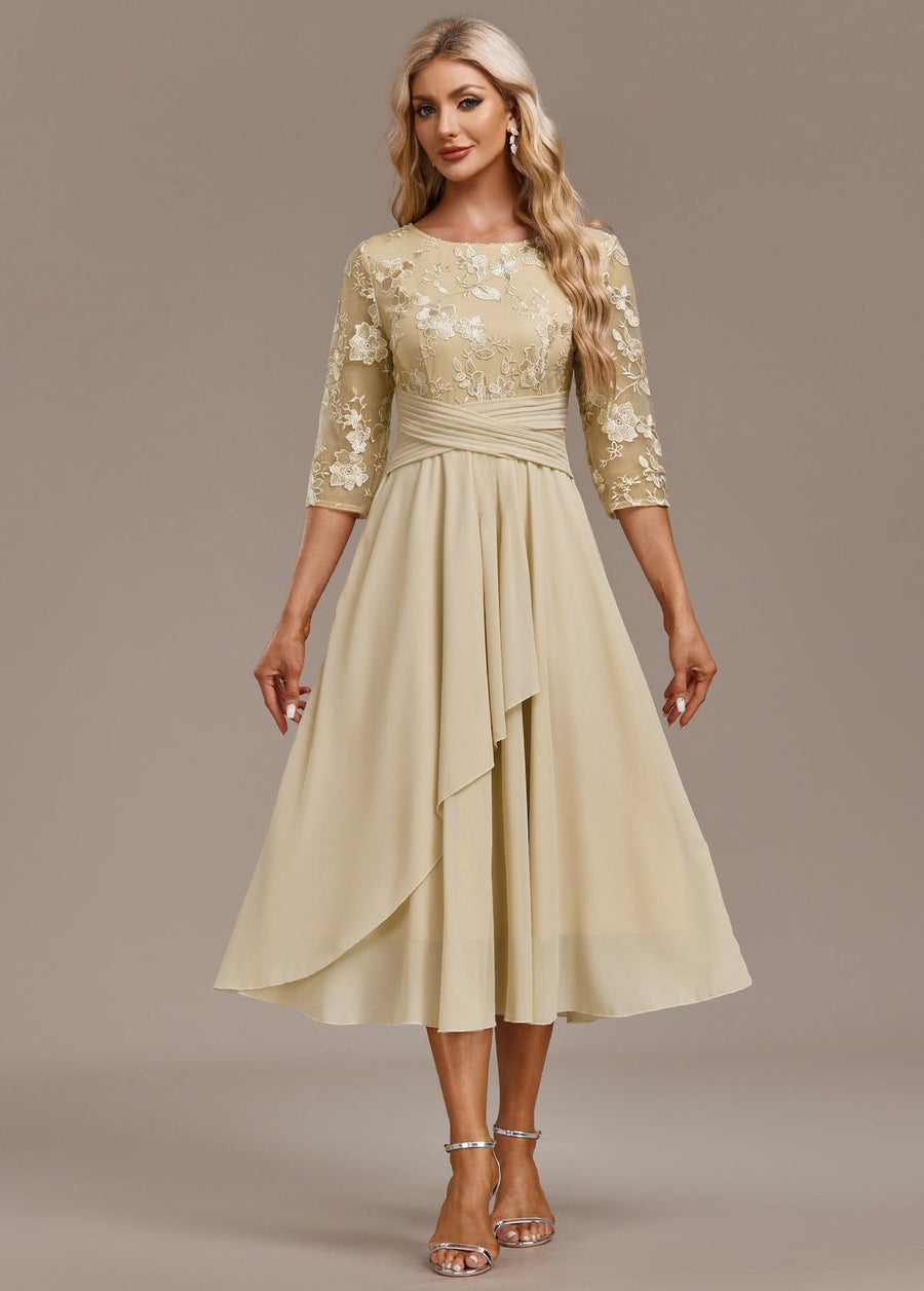 Kaia | Women's Embroidered Round Neck Midi Dress