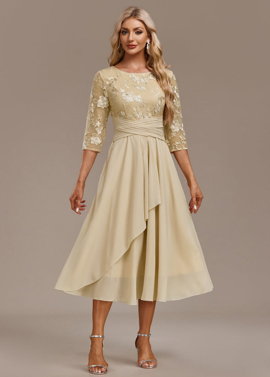 Kaia | Women's Embroidered Round Neck Midi Dress
