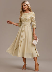 Kaia | Women's Embroidered Round Neck Midi Dress in Light Yellow