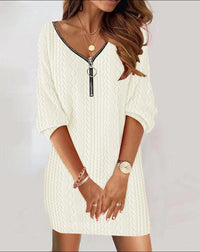 Kalinda | Women's Zip Knit Modern Dress in Apricot