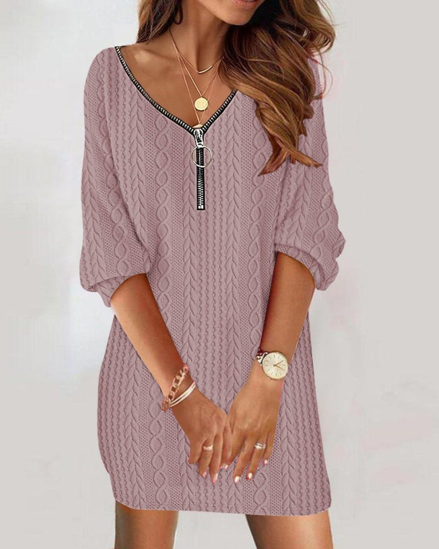 Kalinda | Women's Zip Knit Modern Dress in Pink