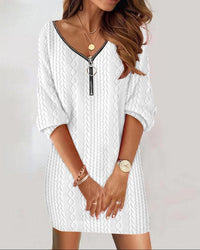 Kalinda | Women's Zip Knit Modern Dress in White