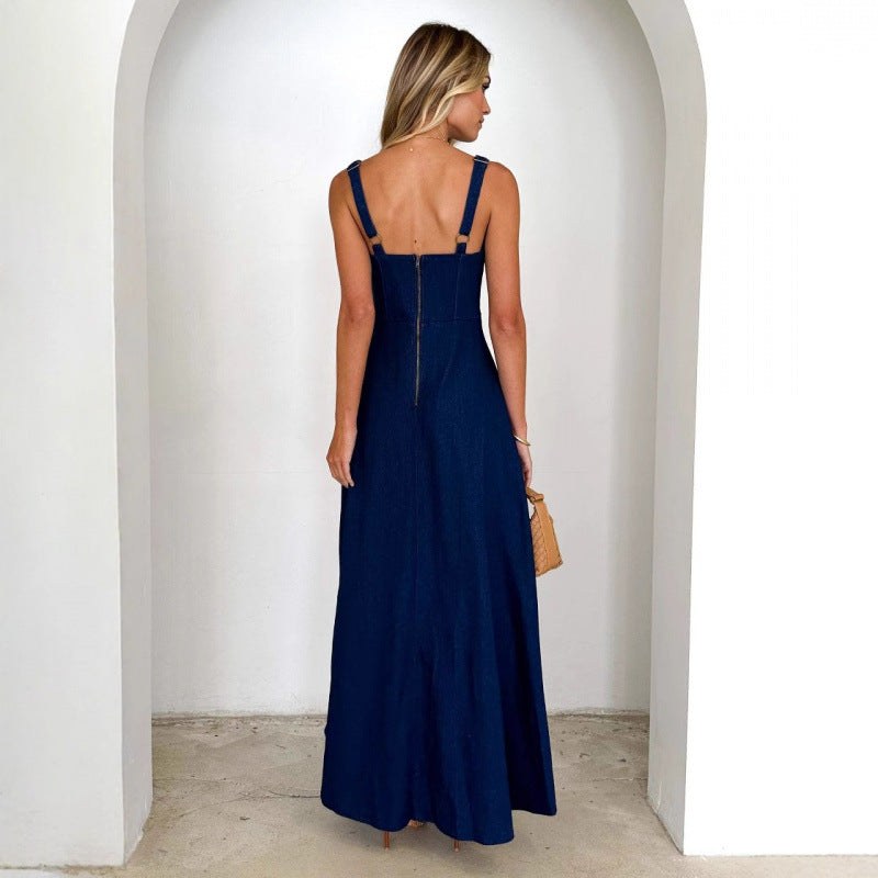 Kamilla | Women's Tailored Maxi Dress in Dark Blue