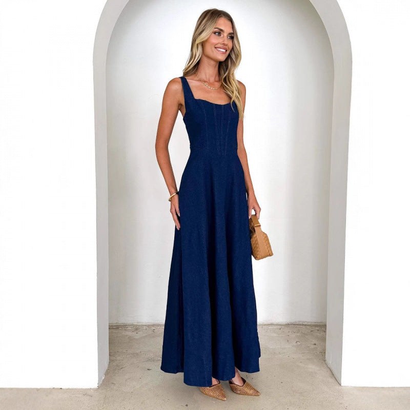 Kamilla | Women's Tailored Maxi Dress in Dark Blue