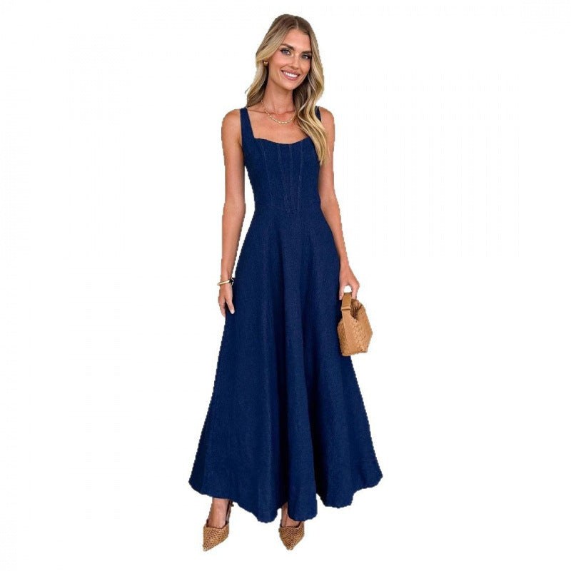 Kamilla | Women's Tailored Maxi Dress in Dark Blue