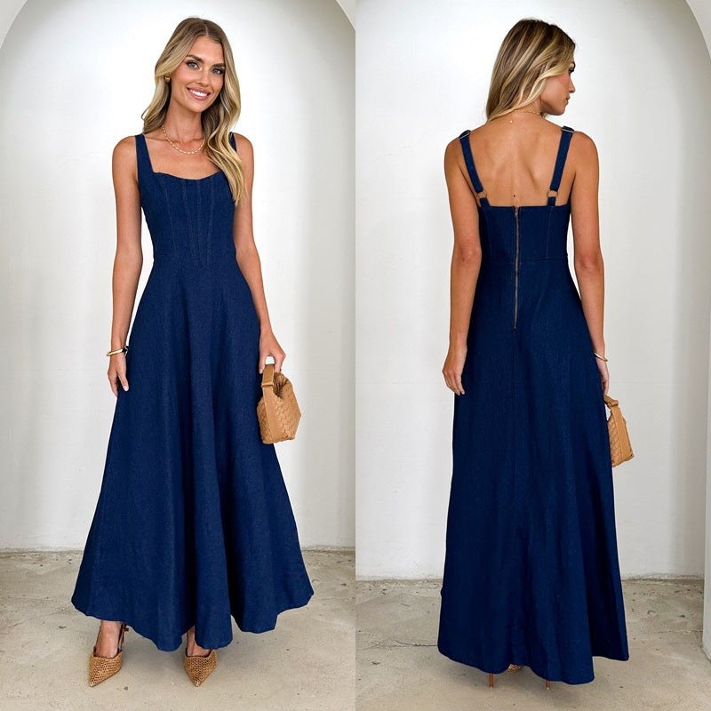 Kamilla | Women's Tailored Maxi Dress in Dark Blue