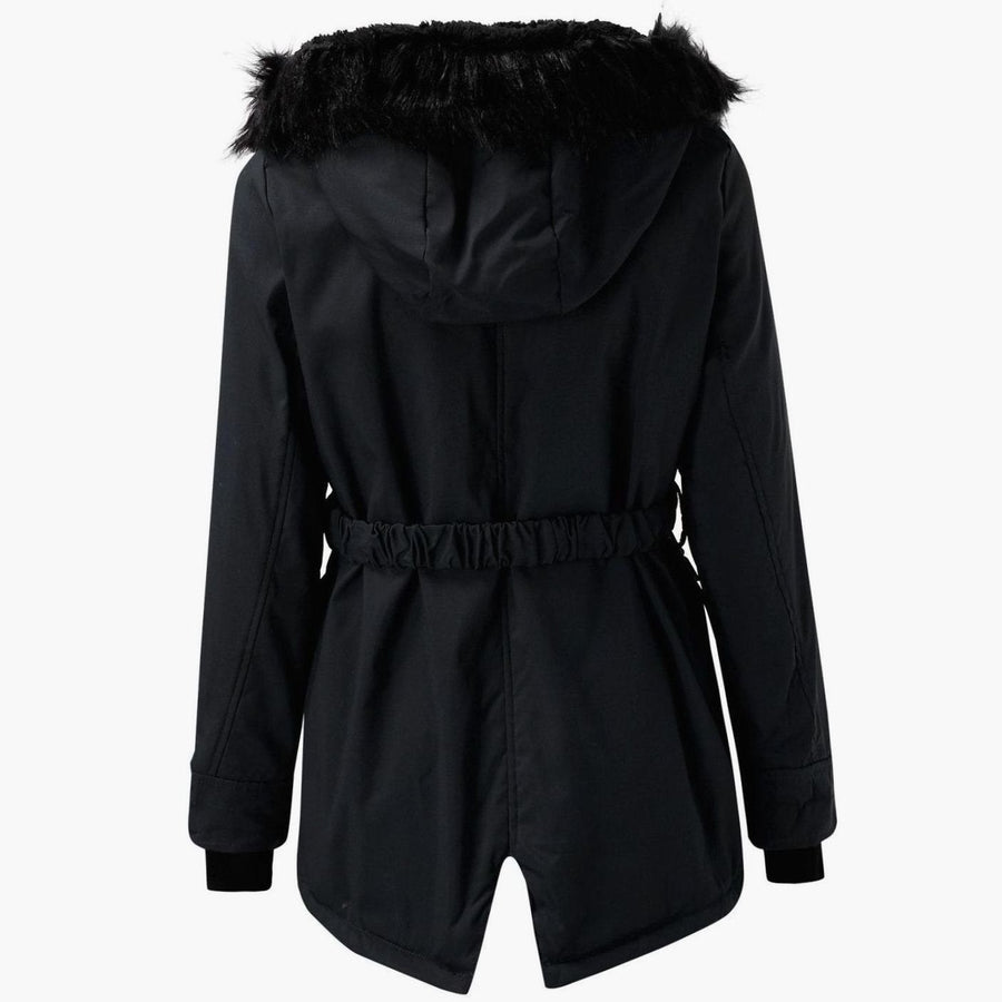 Karen | Women's Thick Faux Fur Hooded Drawstring Waist Parka Coat