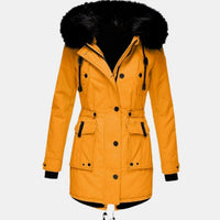 Karen | Women's Thick Faux Fur Hooded Drawstring Waist Parka Coat in Gold