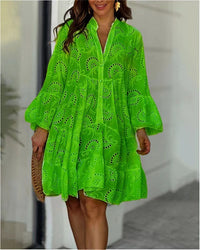 Karenina | Women's Embroidered Tiered Mini Dress in Green