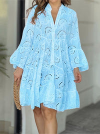 Karenina | Women's Embroidered Tiered Mini Dress in Light Blue