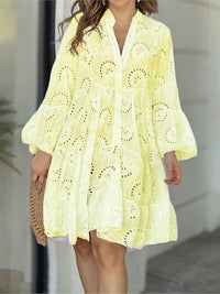 Karenina | Women's Embroidered Tiered Mini Dress in Light Yellow
