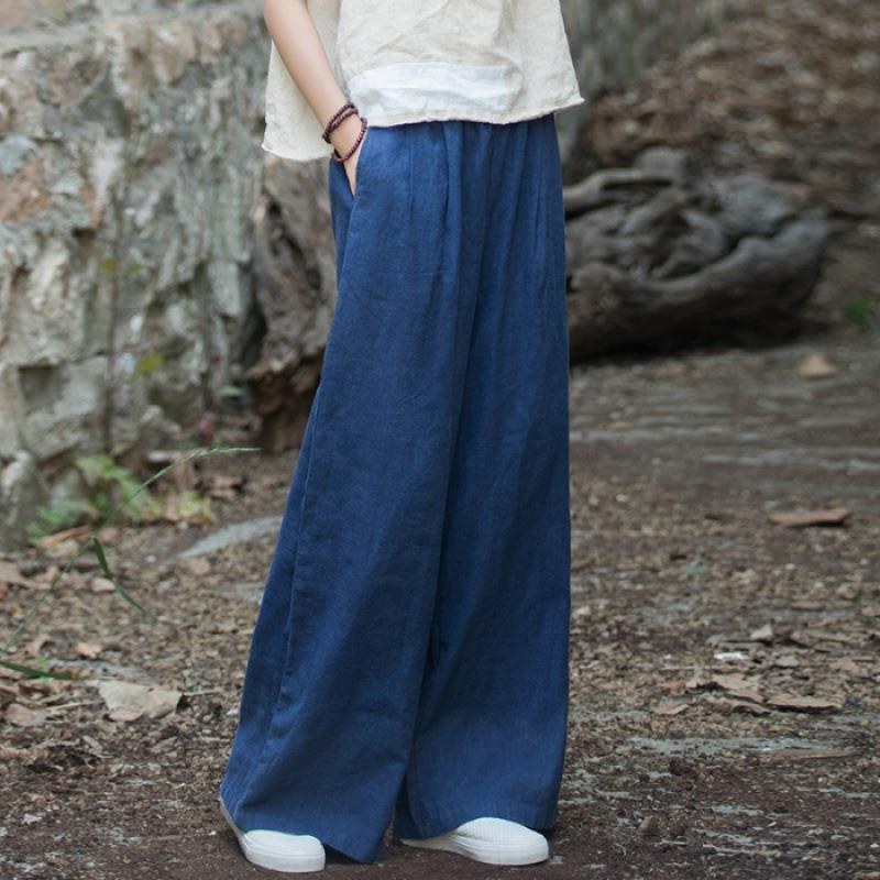 Karenza | Women's Elastic Waist Pockets Pants – Dress Pants in Dark Blue