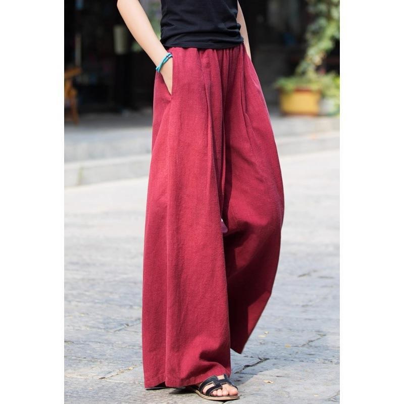 Karenza | Women's Elastic Waist Pockets Pants – Dress Pants in Wine Red