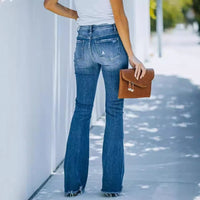 Karin | Women's High Waist Fringe Jeans in Blue