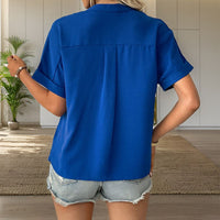 Karin | Women's Button Detail Pockets Elegant Blouse Top in Blue
