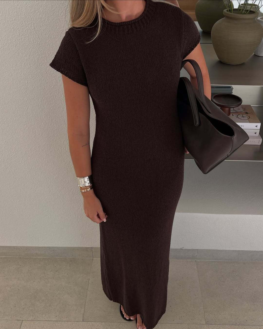 Kasimira | Women's Textured Lightweight Knit Maxi Dress in Dark Brown