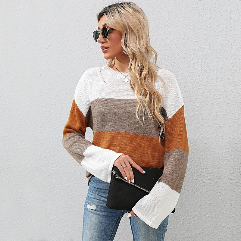 Kassandra | Women's Striped Knit Fashionable Top in Brown