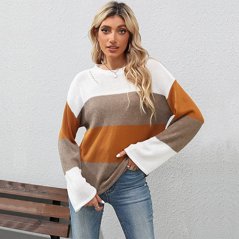 Kassandra | Women's Striped Knit Fashionable Top in Brown