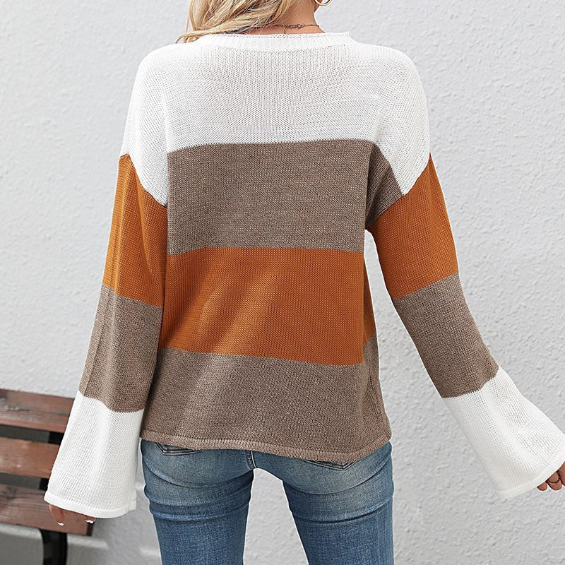 Kassandra | Women's Striped Knit Fashionable Top in Brown