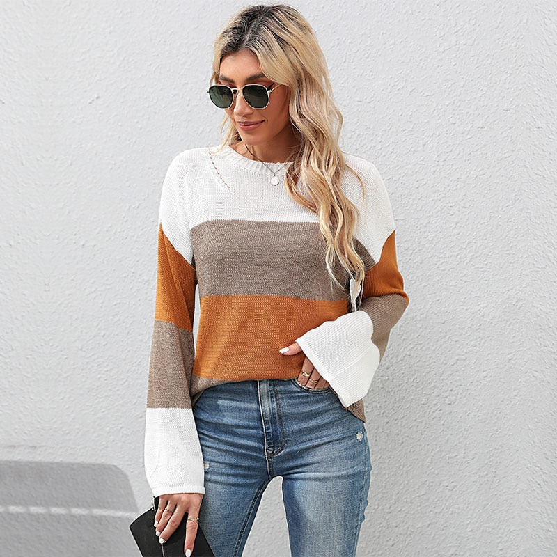 Kassandra | Women's Striped Knit Fashionable Top in Brown