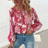 Katalin | Women's Floral Fashionable Blouse in Red