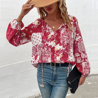 Katalin | Women's Floral Fashionable Blouse in Red