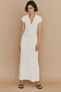 Katalin | Women's Textured V-Neck Maxi Dress in White