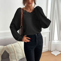 Katalina | Women's V-Neck Knit Fashionable Top in Black