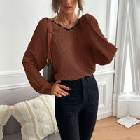 Katalina | Women's V-Neck Knit Fashionable Top in Brown